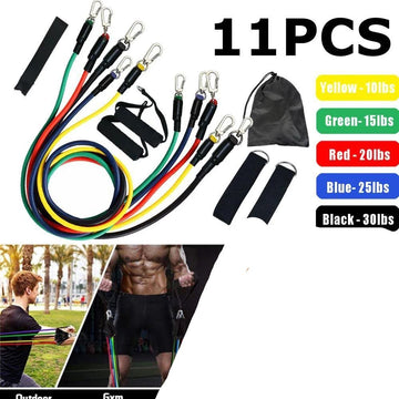 11 PCS Latex Resistance Band Fitness Gym Workout Set - pro picks