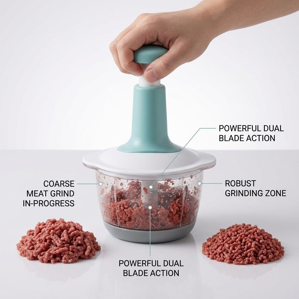 1.5L Manual Food Chopper with Beater & Meat Grinder