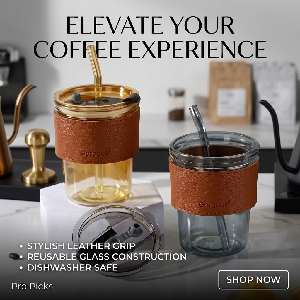 Deer Glass Cup with Bamboo Lid & Straw