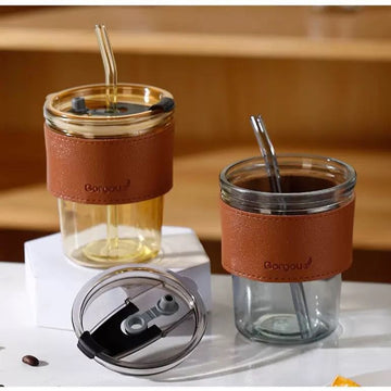 Deer Glass Cup with Bamboo Lid & Straw