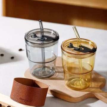 Deer Glass Cup with Bamboo Lid & Straw