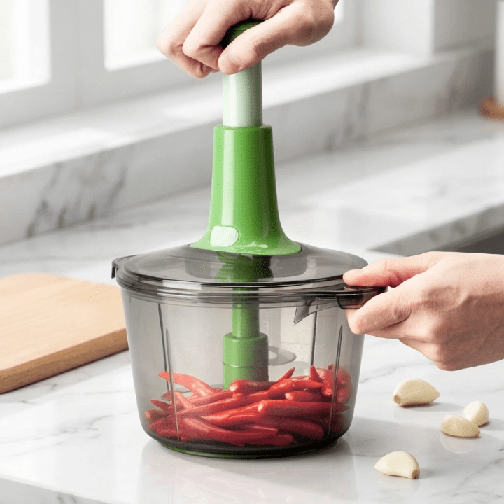 Easy-Press Manual Food Processor – Multi-Blade Vegetable Mincer with Non-Slip Base - pro picks