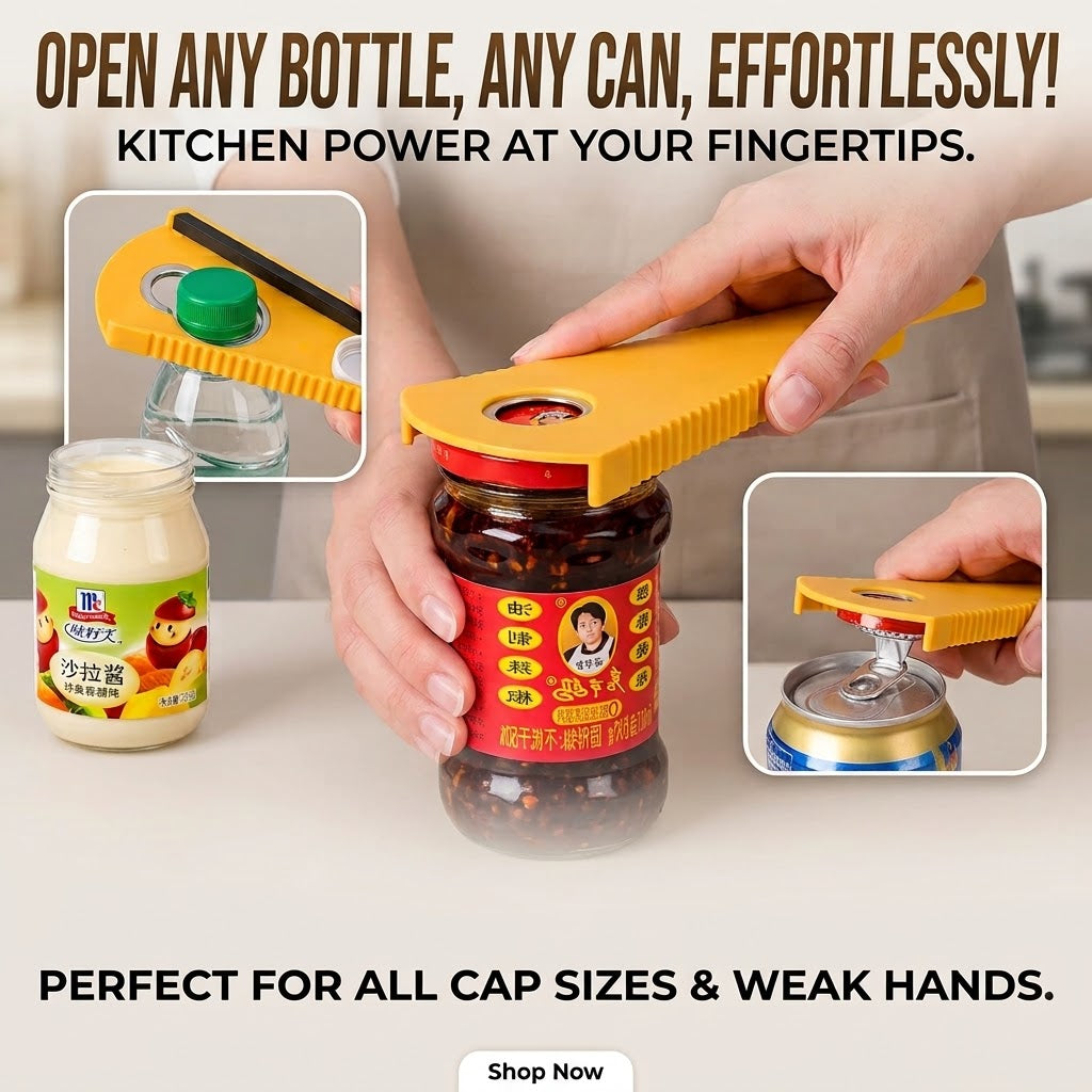 All-in-One Bottle & Can Opener for Jar Lids, Caps, and Tabs