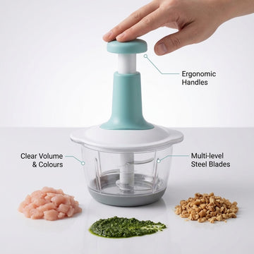1.5L Manual Food Chopper with Beater & Meat Grinder