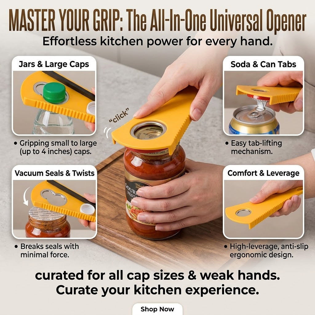 All-in-One Bottle & Can Opener for Jar Lids, Caps, and Tabs