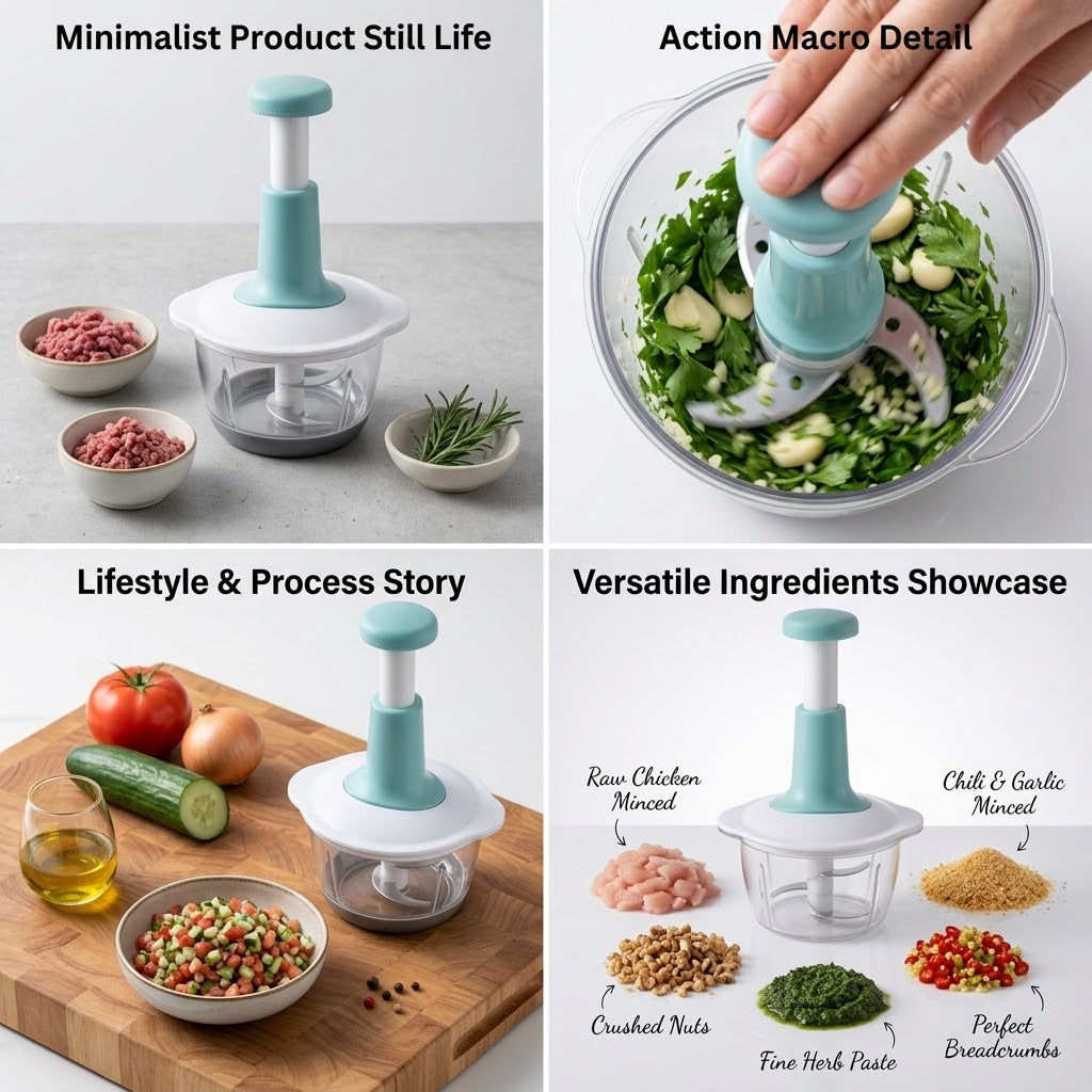 1.5L Manual Food Chopper with Beater & Meat Grinder